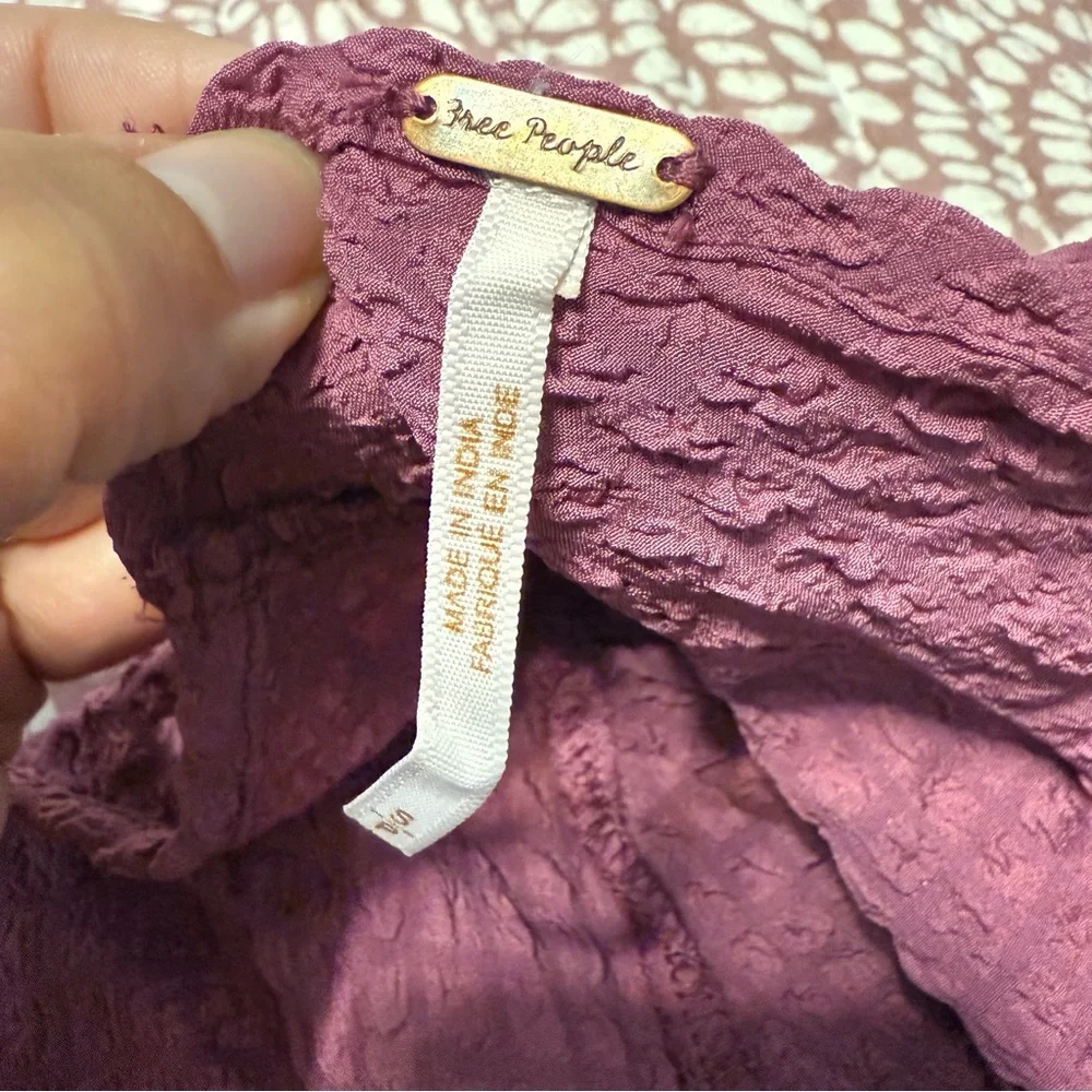 Free People Plum Textured Puff Sleeve‎ Tie Back Peplum Top Size M